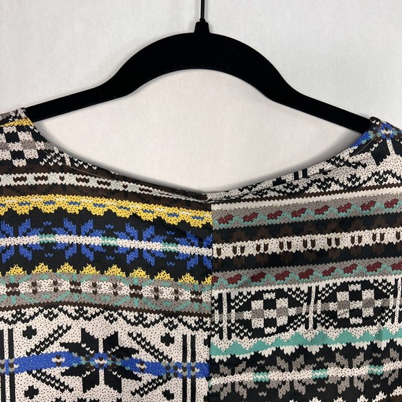 Jimmy Yoo Tunic Top Womens 2X Multi Aztec Striped Satin Tie Dye Hem Lagenlook - Picture 4 of 13